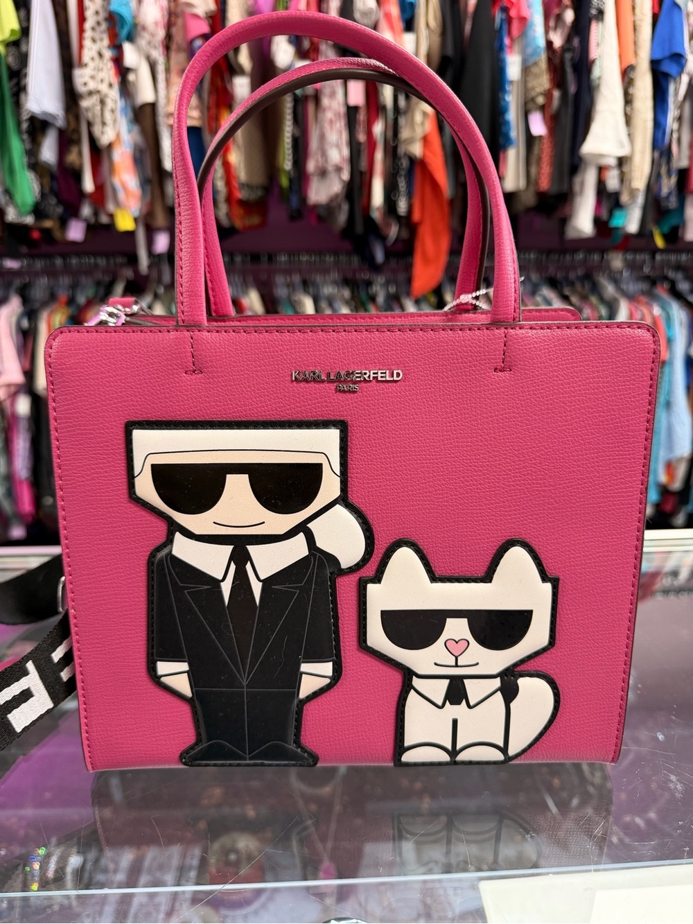 NWT Karl Lagerfeld Paris K/Ikonik 2.0 Karl & Choupette Tote - Fuchsia Pink